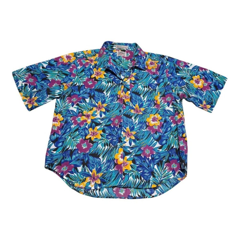 Vintage Carriage Sport Floral Casual Button Down‎ Hawaiian Shirt Adult Large